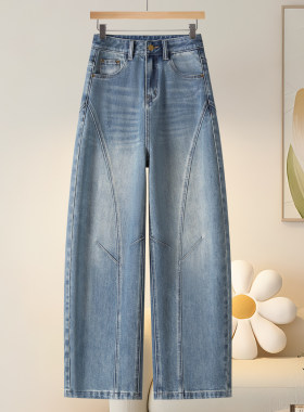 浅蓝色弯刀牛仔裤女2026年春秋季新款今年流行爆款裤子高腰宽裤