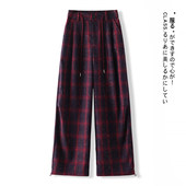 直筒裤 红色格子阔腿裤 子 今年流行爆款 烫钻休闲裤 女2026春秋季 新款