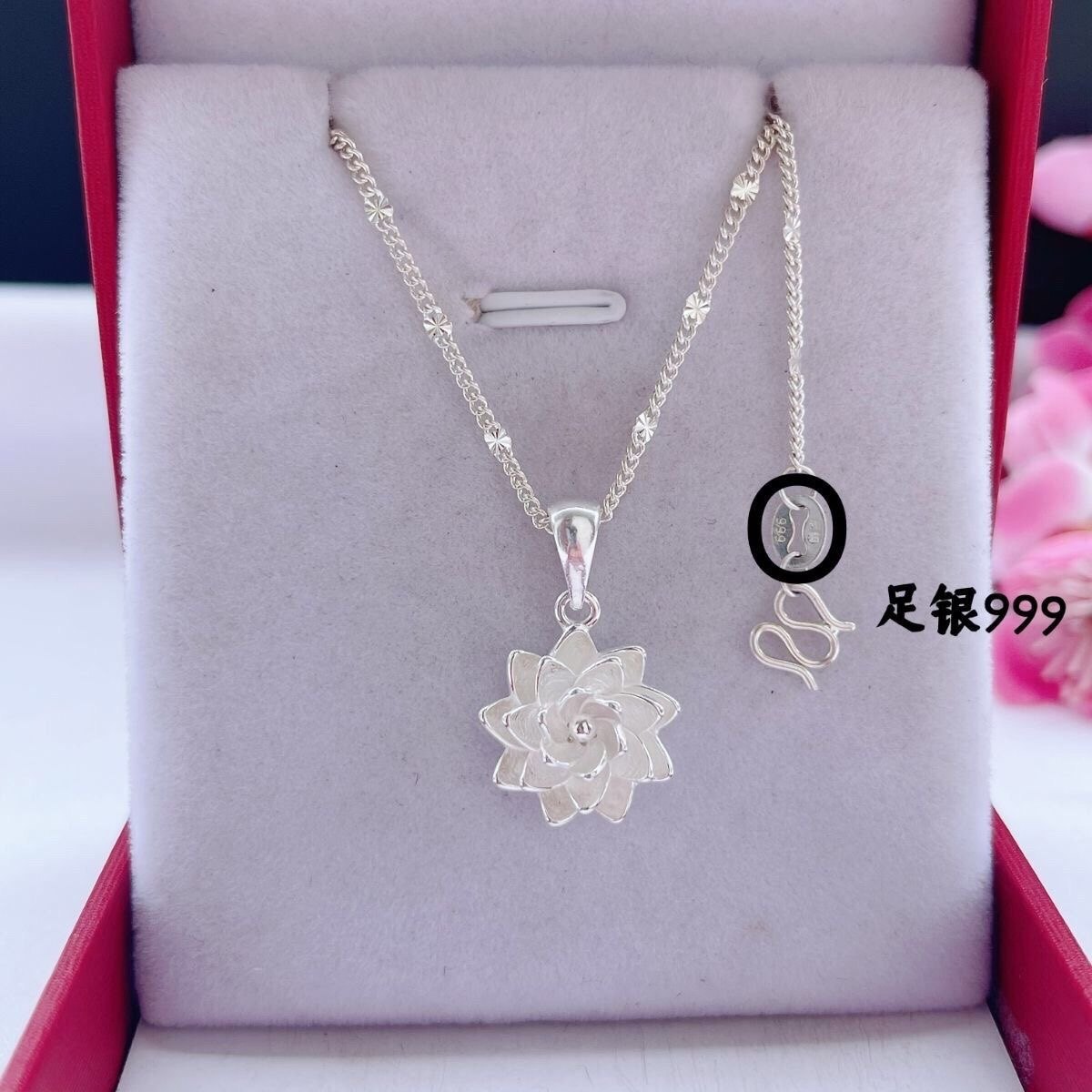 S999银项链女纯银锁骨链新款莲花足银吊坠银饰品生日礼物2025新款,饰品/流行首饰/时尚饰品新,项链,淘宝优惠券,粉丝福利购,淘宝优惠卷