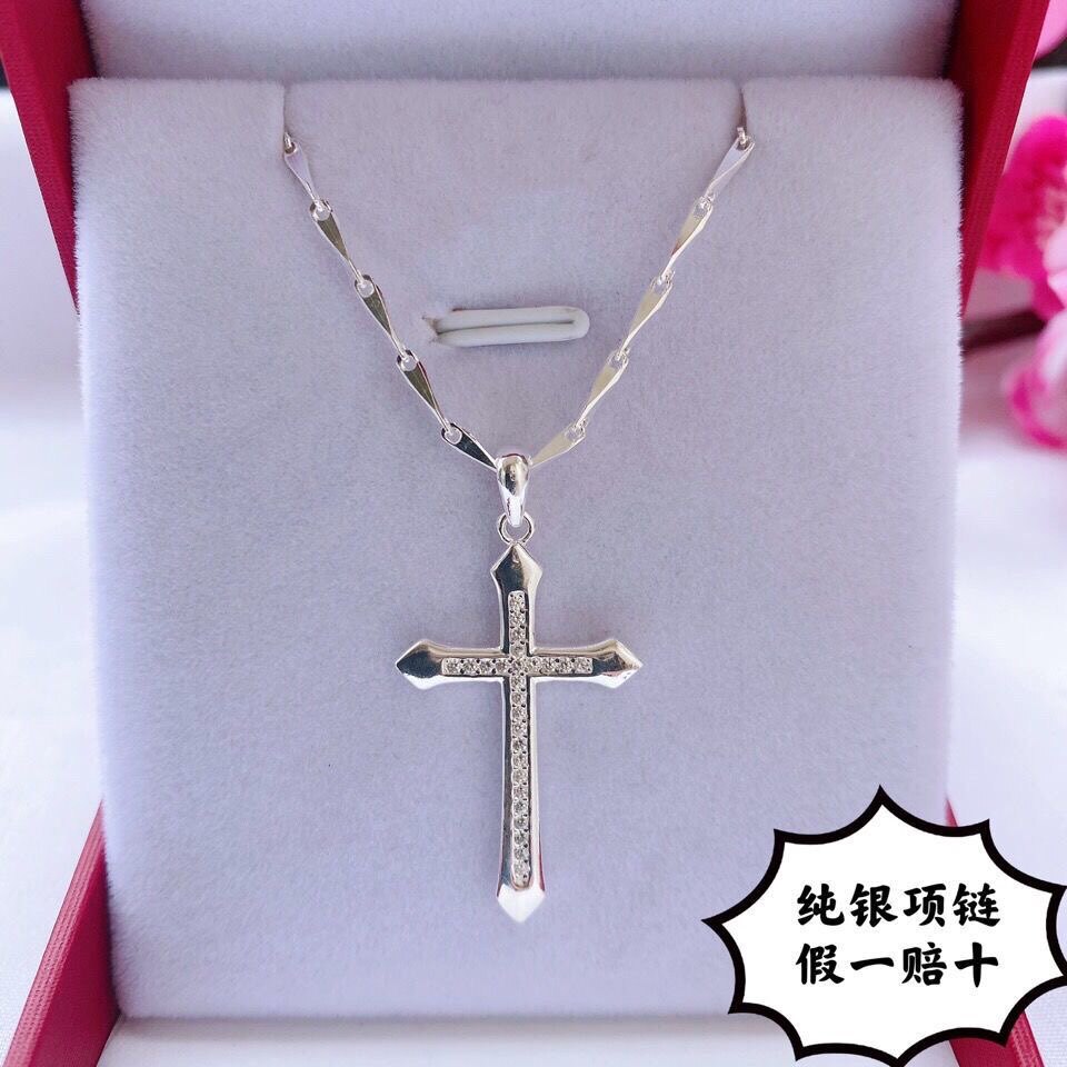 9999纯银项链足银十字架吊坠链子图片