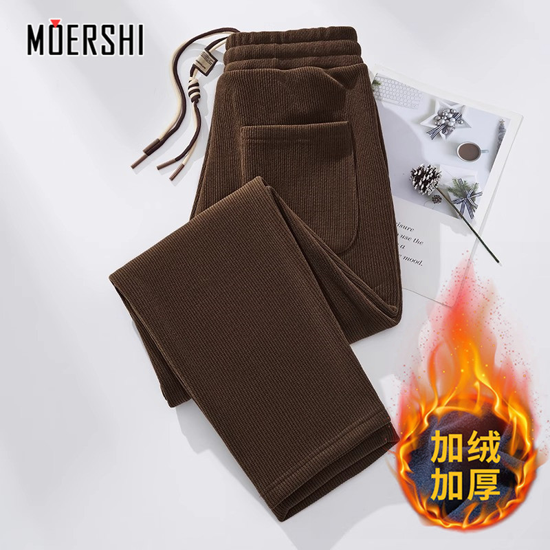高端加绒加厚保暖休闲长裤男冬季