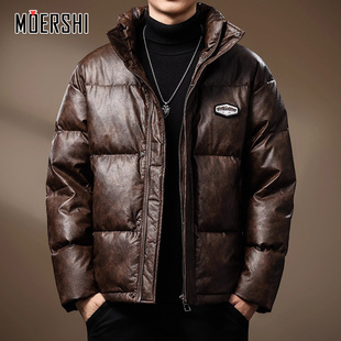 户外宽松休闲外套时尚 新款 百搭上衣 冬季 鸭绒保暖皮面羽绒服男士