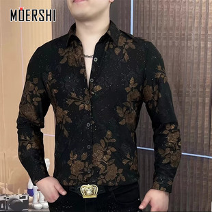 花衬衫 POLO衫 男2024秋季 潮牌痞帅翻领寸衣百搭长袖 新款 轻奢时尚