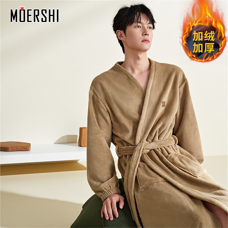 轻奢法兰绒睡袍男士秋冬舒适睡衣