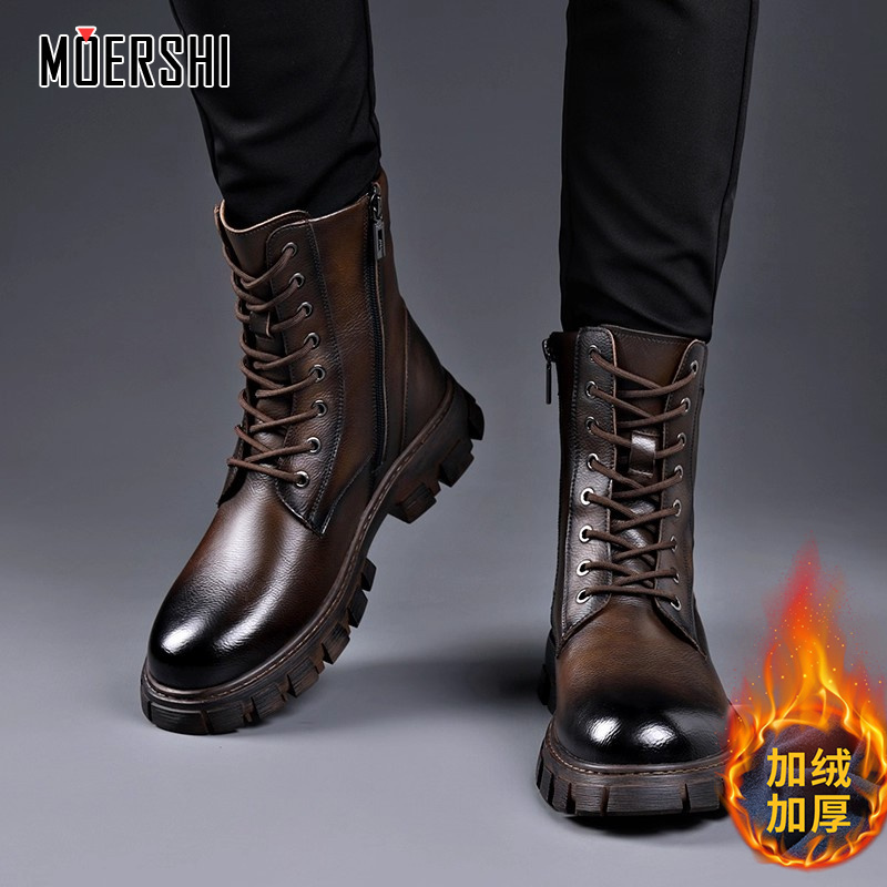 加绒加厚高帮马丁靴男厚底潮皮靴