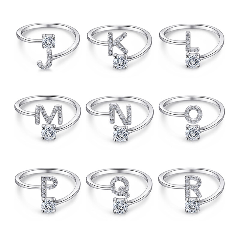 925纯银26个英文字母戒指女开口不掉色18k白金小众设计高级感
