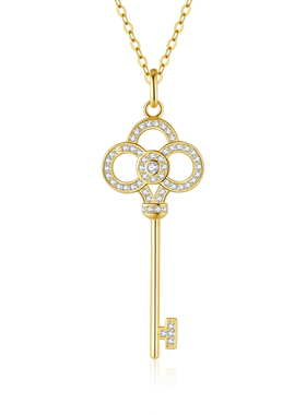 皇冠钥匙吊坠彩金纯女百搭轻项链