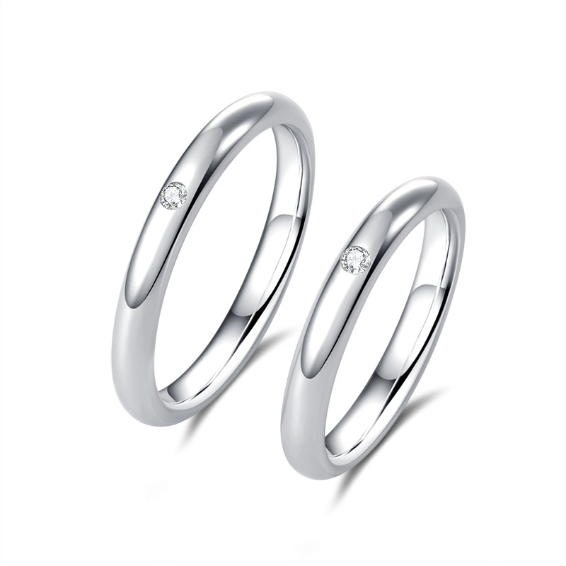 情侣对戒情侣款光面莫桑石钻戒指925纯银一对白金不掉色情人银饰