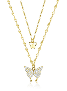 双层叠戴蝴蝶项链纯银基础款金潮