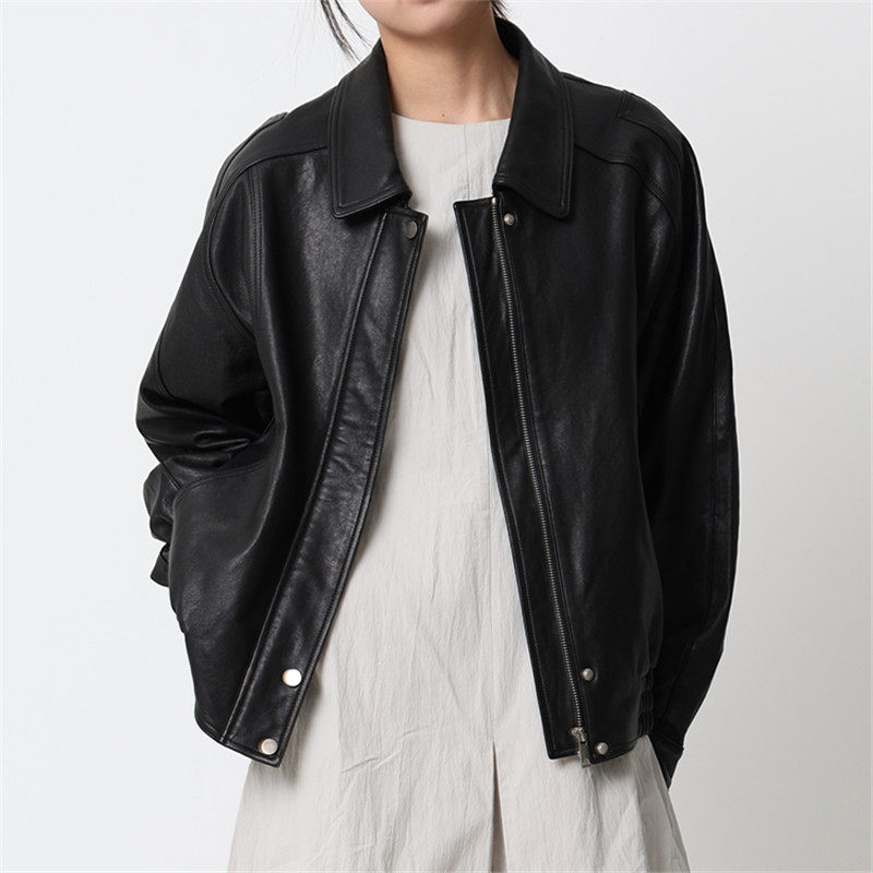 韩国正品2025春季新款意大利进口羔羊皮100%真皮夹克皮衣短外套女