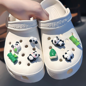 配饰女diy儿童拖鞋 卡扣crocs洞洞鞋 装 可爱熊猫竹子洞洞鞋 饰扣鞋 花