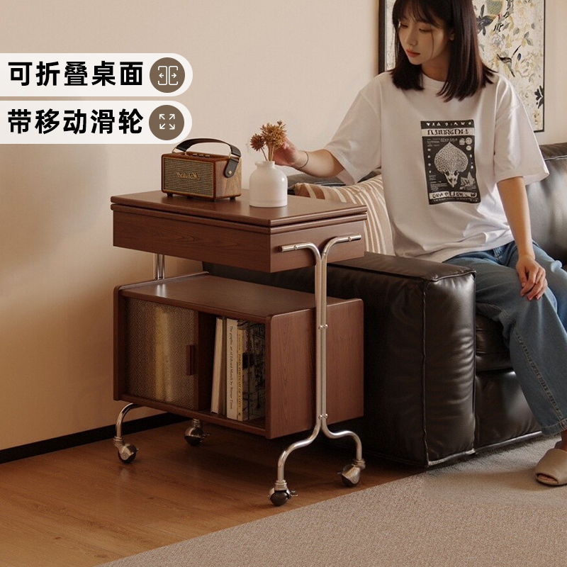 实木小茶几可移动折叠边几小推车