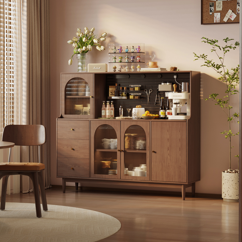 中古风餐边柜进口实木带移动电轨