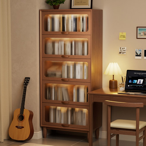 进口FAS级橡胶木书柜4MM玻璃柜门