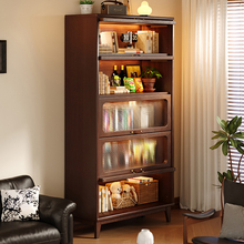 实木防尘书柜储物柜一体带玻璃门书架置物架落地家用客厅展示立柜