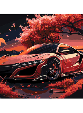 红色本田NSX数字油画DIY填充汽车手工画挂画填色手绘高级感