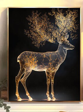 发光树形灵鹿diy数字油画填色丙烯画客厅装饰画喷绘打印成品画