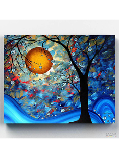 蓝色精华数字油画diy填色风景数字彩绘减压自愈手绘油彩画客厅装