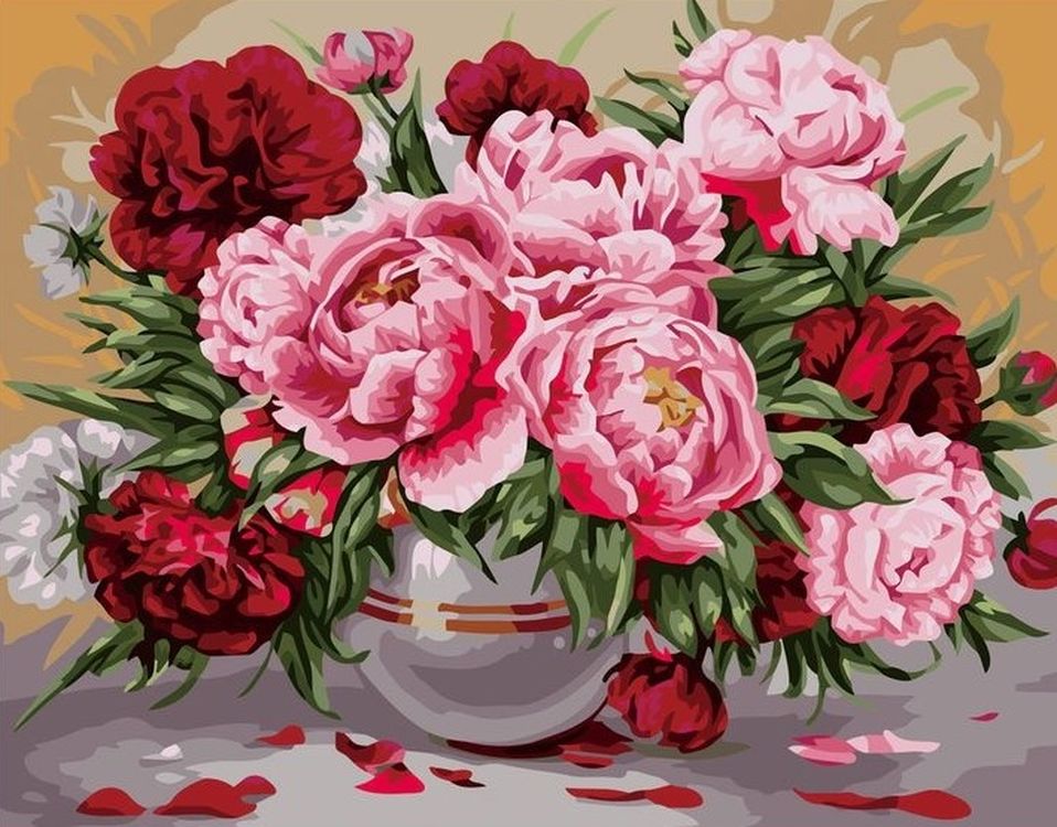 数字油画diy风景动物填色手工绘油彩装饰画牡丹花束图片
