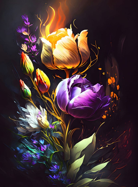 五颜六色的花朵绽放数字油画深圳