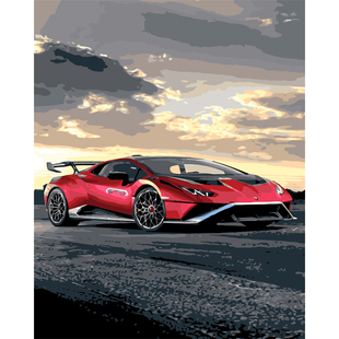 夜幕下兰博基尼Huracan STO数字油画DIY填充汽车手工画挂画填色手