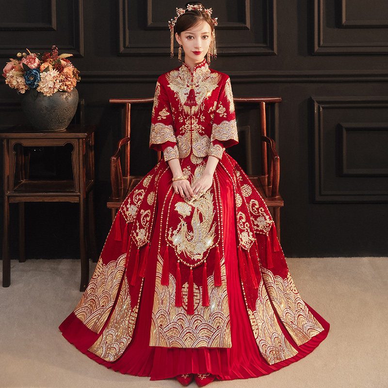 秀禾服2021年新款新娘礼服结婚敬酒服龙凤褂嫁衣中式婚服情侣夏季