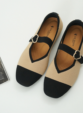 LuxSeven历奇 法式小香风 柔软舒适不累脚优雅一字带飞织玛丽珍女