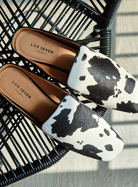 会员福利 |小众复古 法式黑白奶牛马毛穆勒拖鞋女