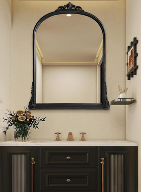 法式复古黑色雕花led智能浴室镜美式轻奢艺术装饰镜高颜值化妆镜