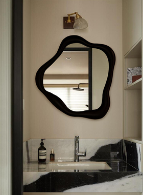 北欧ins风卧室不规则化妆镜led黑色艺术卫浴镜高颜值创意梳妆镜子
