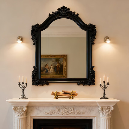 法式复古雕花艺术镜高级壁炉玄关装饰镜欧式宫廷风led智能浴室镜