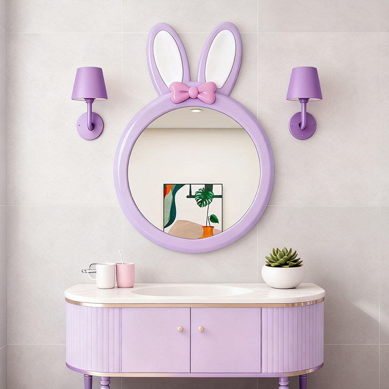 ins风创意卡通智能浴室镜萌趣可爱兔子造型化妆镜北欧艺术装饰镜