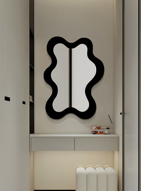 ins黑色不规则化妆镜北欧设计感艺术装饰镜轻奢创意led智能浴室镜