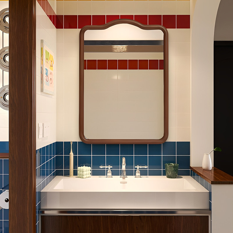 高级胡桃木色不规则化妆镜中古风led智能浴室镜艺术背景墙装饰镜,住宅家具,化妆镜,淘宝优惠券,粉丝福利购,淘宝优惠卷