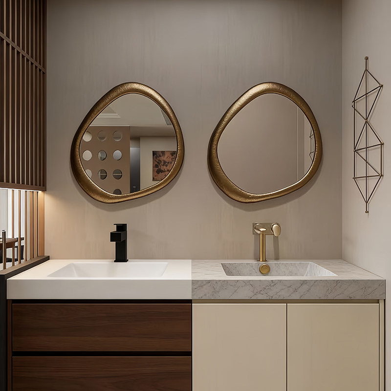 侘寂风艺术造型镜子北欧不规则led智能浴室镜轻奢ins高颜值化妆镜