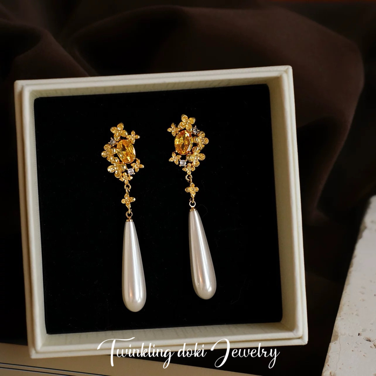 金桂珍珠～法式复古优雅宫廷风黄色花朵水滴珍珠耳钉蚊香盘耳夹女,饰品/流行首饰/时尚饰品新,耳环,淘宝优惠券,粉丝福利购,淘宝优惠卷