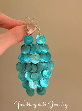 孔雀蓝～异域风情复古绚丽蓝绿色风铃清冷感新款耳环耳饰耳钩耳夹