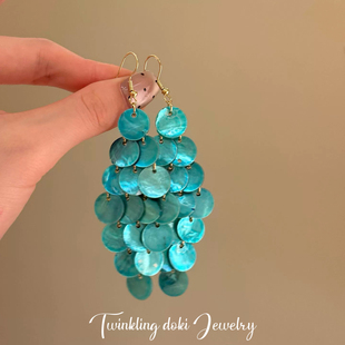 孔雀蓝～异域风情复古绚丽蓝绿色风铃清冷感新款耳环耳饰耳钩耳夹