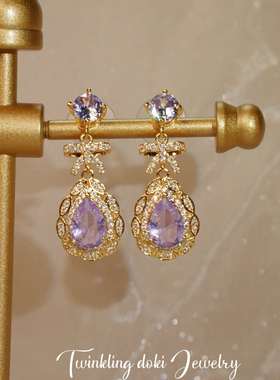 「洛丽塔」法式复古紫色耳饰蚊香盘耳夹无耳洞女宫廷风耳环高级感