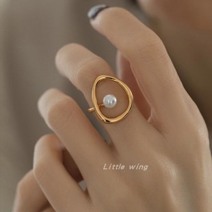三角形 唯美 仿珍珠 开口可调节 女 出口日本 金属戒指 时尚