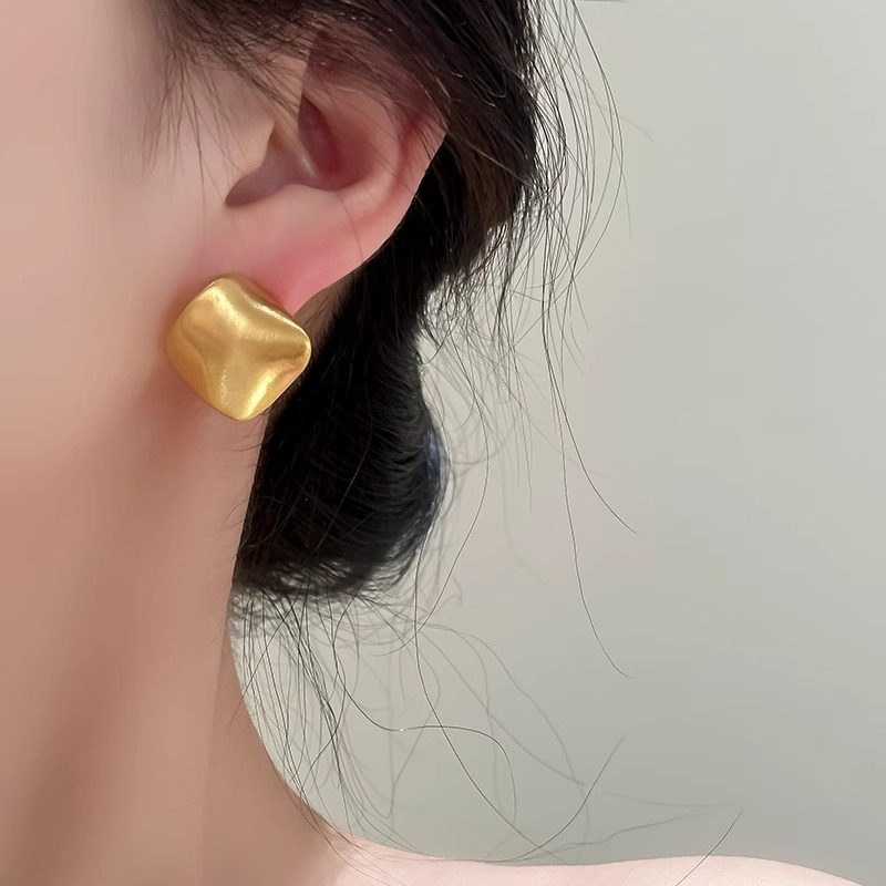 欧美小众设计不规则拉丝金属方形耳环ins冷淡风耳环耳扣潮人气质
