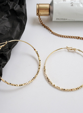 网红同款HOOP高级感碎银子珠子设计感港风夸张金属圆圈圈耳环潮人