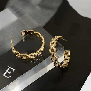 S925银针金属镂空圈圈欧美风网红耳环设计感个性 气质耳圈 潮人时尚