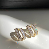 S925银针轻奢高级感双层锆石半圆耳环精致耳钉时尚 法式 韩国耳钉女