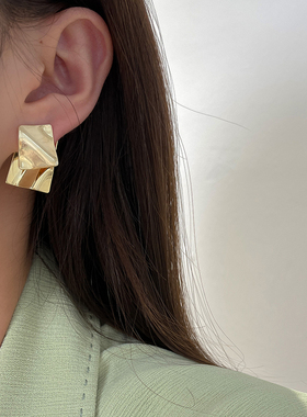 高叶同款冷淡风金属几何前后挂设计感耳环925银针耳饰一路朝阳女