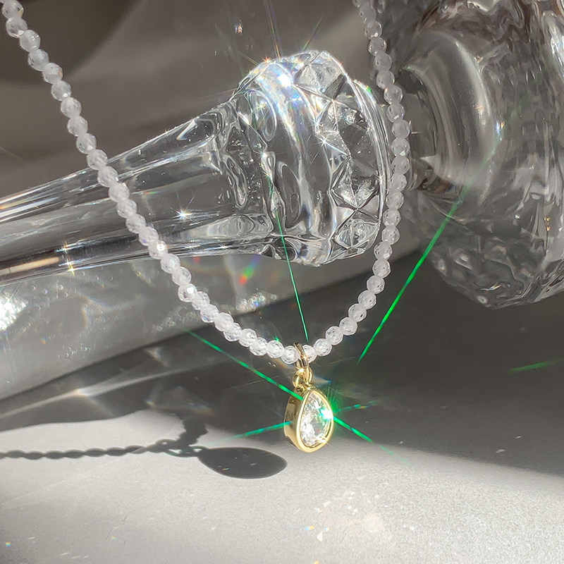 银河星光细碎透明水晶项链水滴锆石吊坠颈链高级感锁骨链亮晶晶女