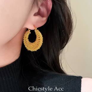 欧美小众设计重工金属编织镂空氛围感耳环耳圈潮人耳饰高级感时髦