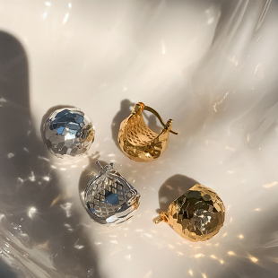 金属圆球碎冰冰耳环简约冷淡风高级感耳饰潮人小众时尚 设计感女