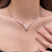 法式 碎银子银色珍珠爱心项链高级感锁骨链颈链潮人 轻奢清冷感夏季