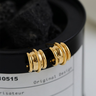 S925银针小众设计宽边C形简约耳环冷淡风高级质感圆桶花瓶耳钉女